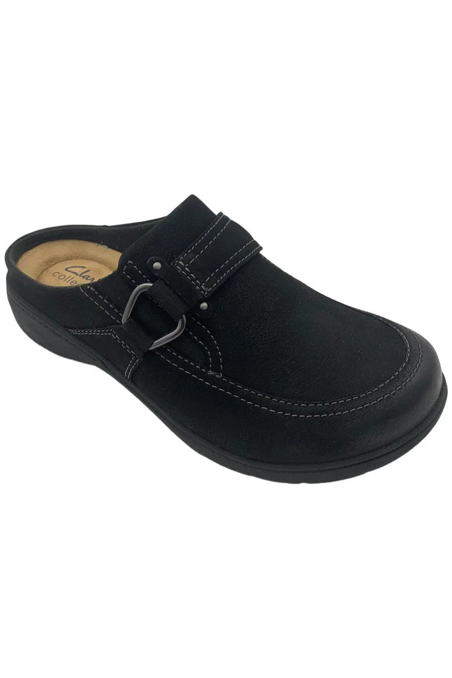 Clarks Women's Carleigh Viola Slip-On Mule Black/Nubuck - Wide